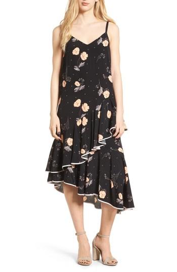 Women's Bp. Asymmetrical Ruffle Midi Dress, Size - Black