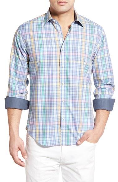 Men's Bugatchi Classic Fit Plaid Sport Shirt - Green
