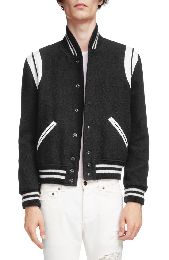 Men's Saint Laurent Teddy Wool Varsity Jacket Eu - Black