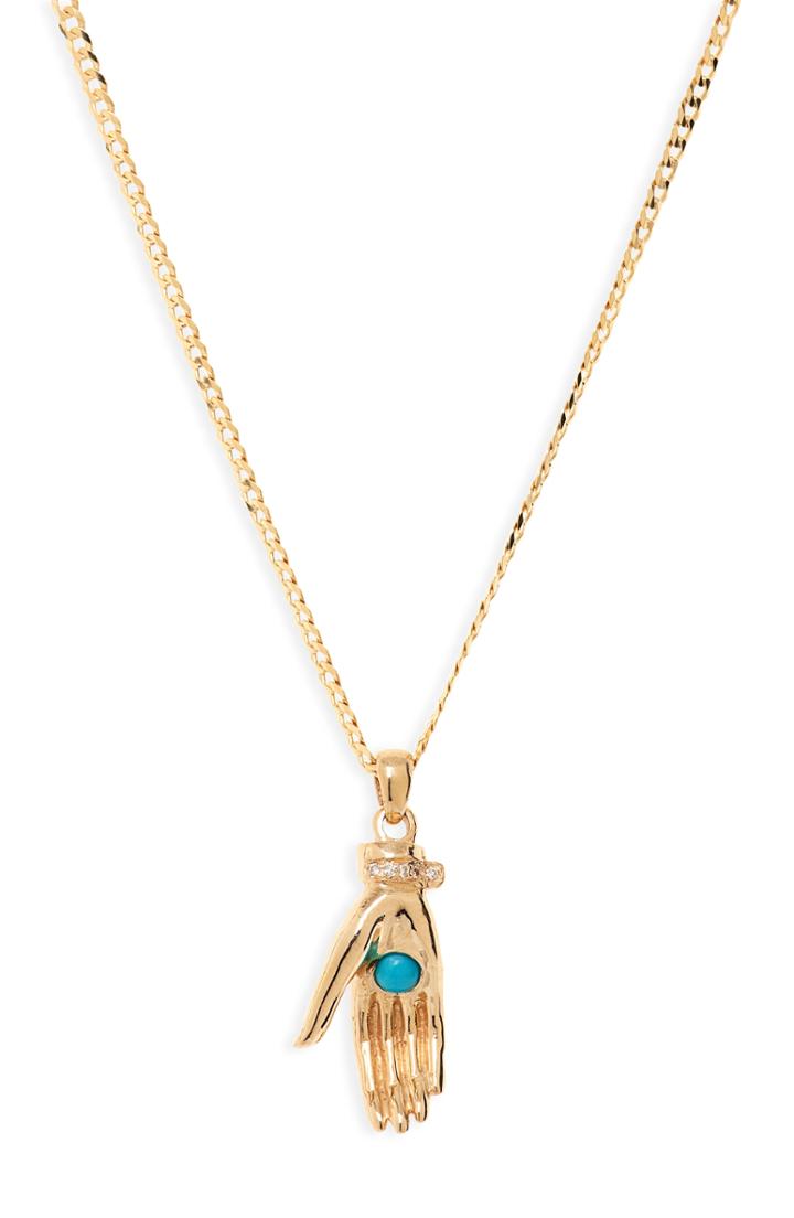 Women's Loren Stewart Turquoise & Diamond Helping Hand Pendant Necklace