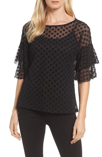 Women's Bobeau Ruffle Sleeve Flocked Dot Top