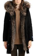 Women's Woolrich Military Down Hooded Parka With Genuine Fox Fur Trim - Black
