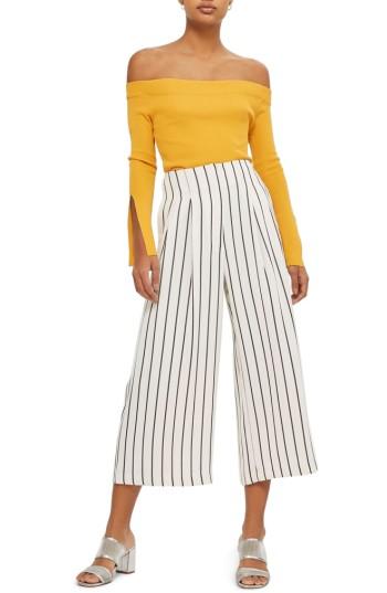 Women's Topshop Stripe Crop Wide Leg Trousers Us (fits Like 2-4) - Black