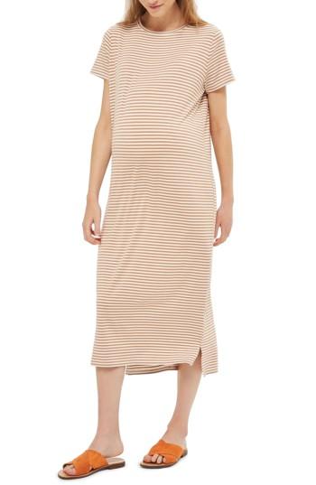 Women's Topshop Stripe Maternity T-shirt Dress Us (fits Like 2-4) - Beige