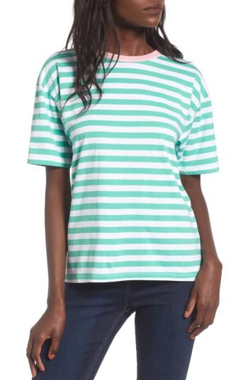 Women's Topshop Contrast Neck Stripe Tee Us (fits Like 0) - Green
