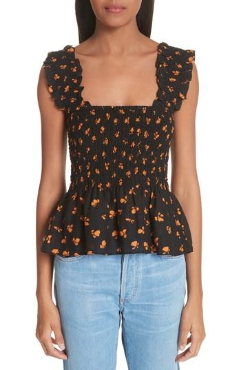 Women's Ganni Beacon Floral Ruched Top Us / 34 Eu - Black