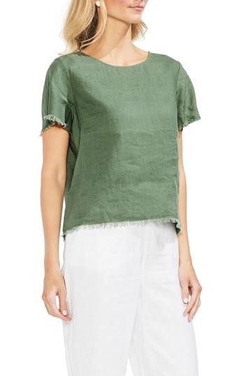 Women's Vince Camuto Frayed Edge Linen Tee - Green