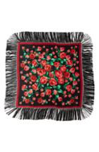 Women's Dolce & Gabbana Rose Print Fringe Silk Blend Scarf, Size - Red