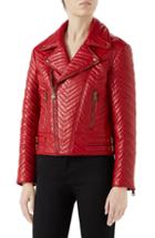 Women's Fendi Leather Jacket With Faux Fur Logo Cuffs Us / 48 It - Black
