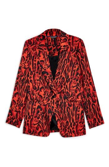 Women's Topshop Leopard Print Suit Jacket Us (fits Like 0-2) - Red