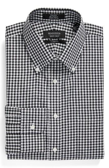 Men's Nordstrom Men's Shop Classic Fit Non-iron Gingham Dress Shirt .5 34 - Black (online Only)