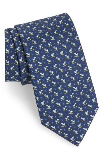 Men's Salvatore Ferragamo Eletta Print Silk Tie, Size - Blue