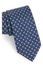 Men's Salvatore Ferragamo Eletta Print Silk Tie, Size - Blue