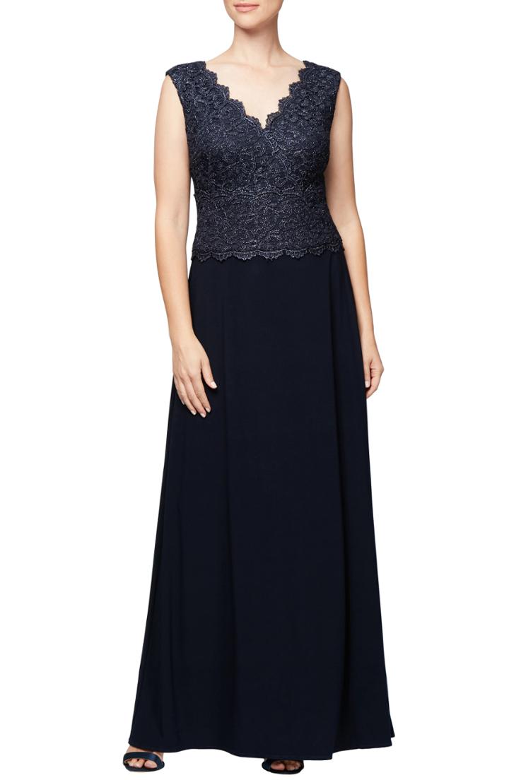 Women's Alex Evenings Embroidered A-line Gown - Blue