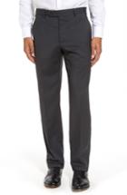 Men's Zanella Devon Flat Front Solid Wool Serge Trousers - Grey