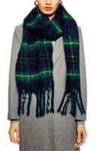 Women's Topshop Fringe Trim Check Scarf, Size - Blue
