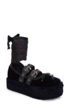 Women's Miu Miu Genuine Shearling Buckle Strap Platform Flat Us / 35eu - Blue