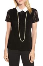 Women's Karl Lagerfeld Paris Lace Knit Pearly Necklace Top - Black