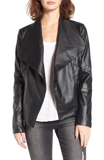 Women's Coffee Shop Drape Faux Leather Jacket