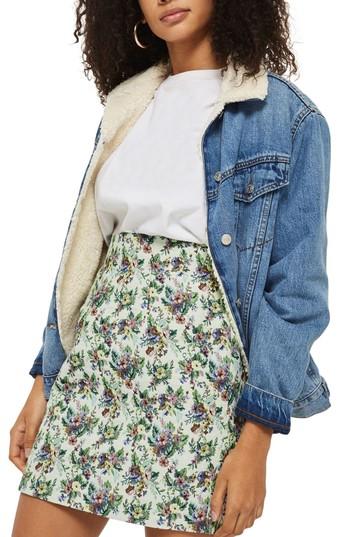 Women's Topshop Floral Jacquard High Waist Skirt Us (fits Like 0) - Ivory