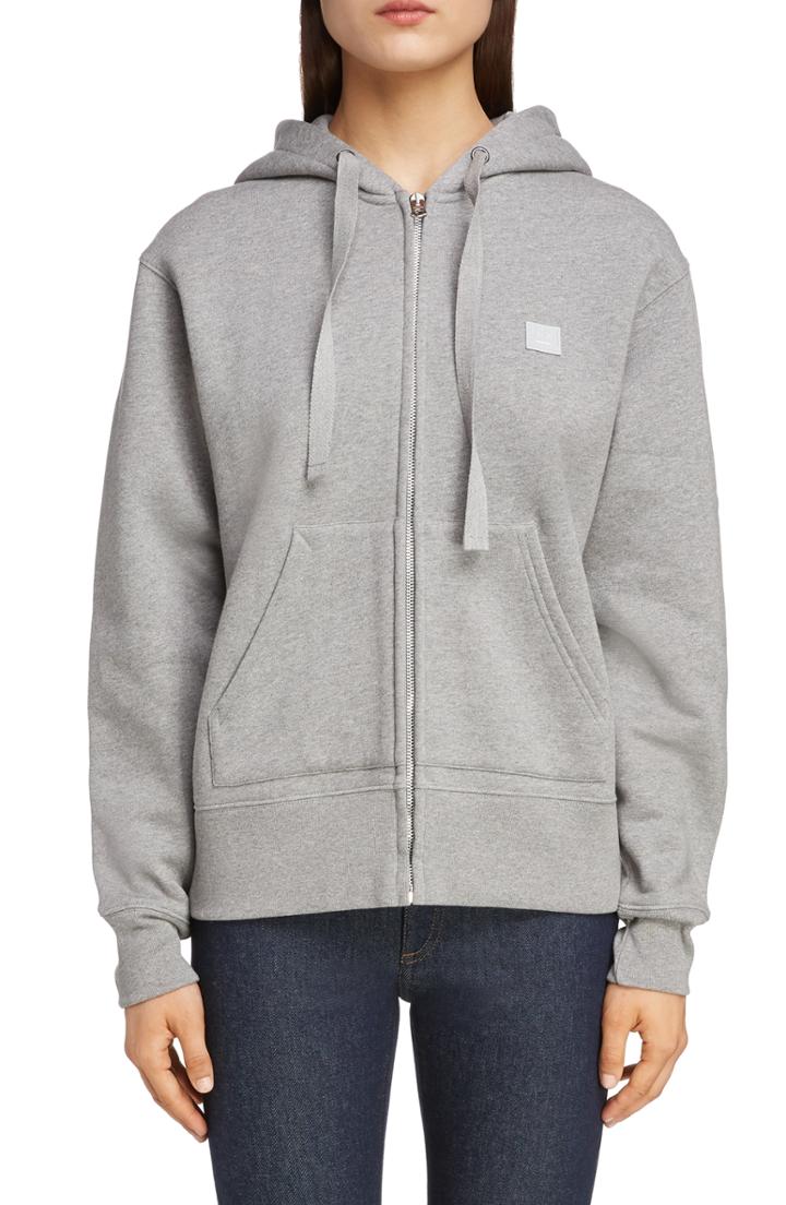 Women's Acne Studios Ferris Face Patch Zip Hoodie - Grey