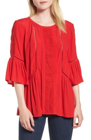 Women's Halogen Embellished Ruffle Top - Red