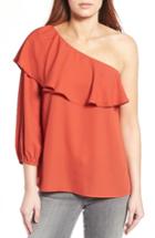 Women's Halogen One-shoulder Ruffle Blouse - Brown