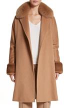 Women's Max Mara Camel Hair Coat With Genuine Fox Fur & Genuine Mink Fur Trim - Brown