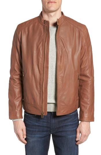 Men's Cole Haan Washed Leather Moto Jacket - Brown