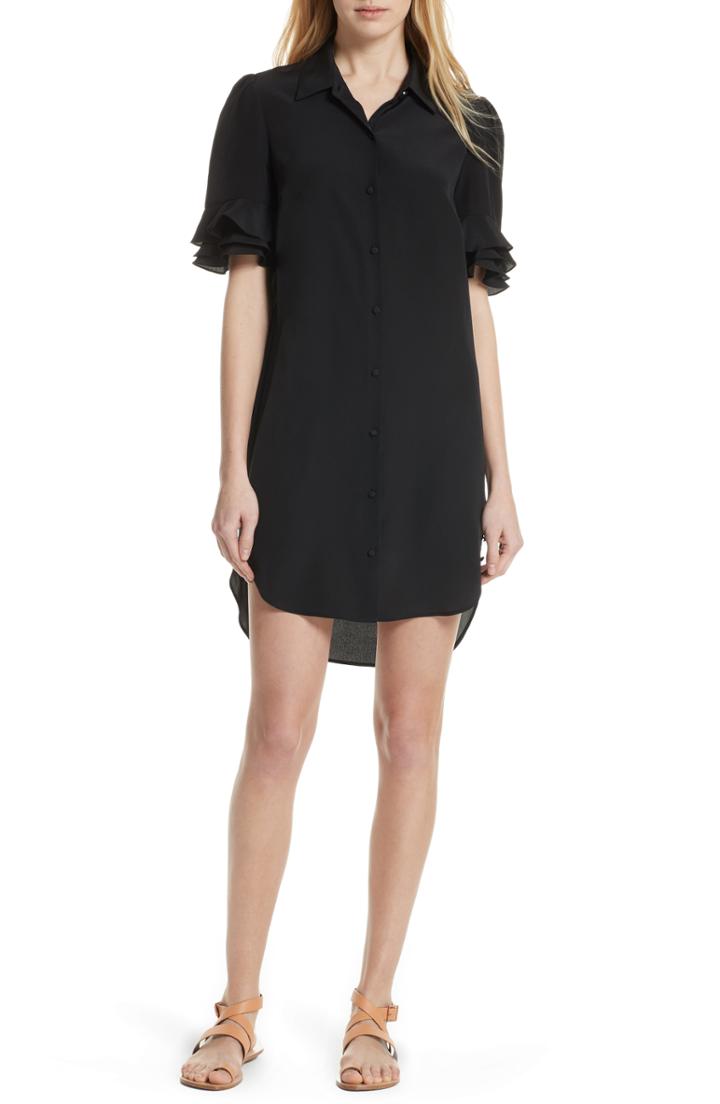Women's Frame Ruffle Sleeve Silk Dress - Black