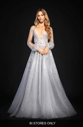 Women's Hayley Paige Lumi Embellished Long Sleeve Tulle Ballgown, Size In Store Only - Blue