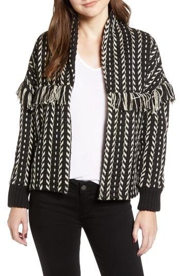 Women's Cupcakes And Cashmere Genesis Textured Fringe Jacket - Black