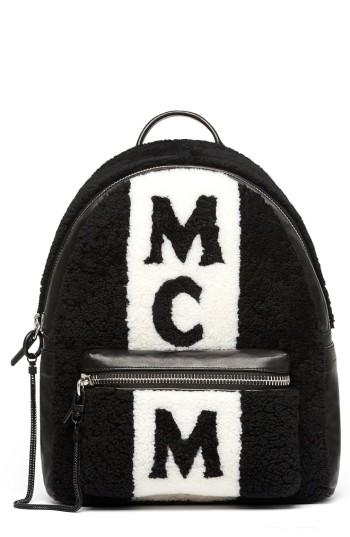 Mcm Stark Genuine Shearling Stripe Canvas Backpack -
