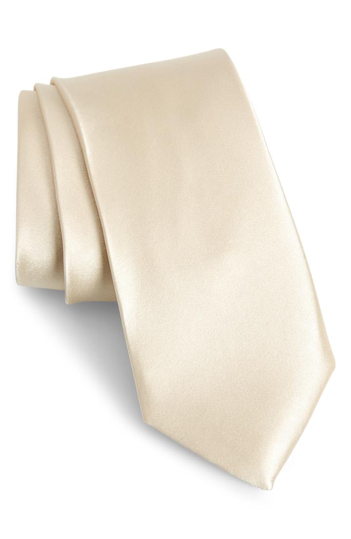 Men's Nordstrom Men's Shop Solid Satin Silk Tie, Size - Ivory