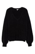 Women's Halogen Fuzzy V-neck Sweater - Black