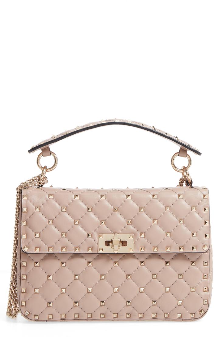 Valentino Garavani Medium Rockstud Matelasse Quilted Leather Crossbody Bag - Beige