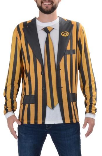 Men's Faux Real College Sports Suit & Tie Costume T-shirt - Yellow