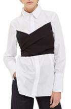Women's Topshop Corset Wraparound Shirt Us (fits Like 0) - White