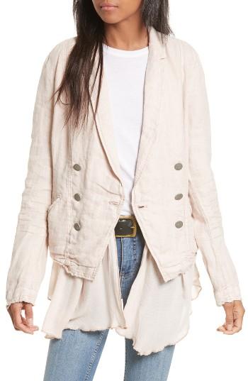 Women's Free People Ruffle Linen Blazer - Beige