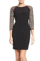 Women's Chetta B Embellished Sheer Three Quarter Sleeve Dress - Black