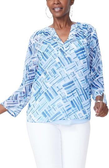 Women's Nydj Chiffon Split Neck Blouse - Blue