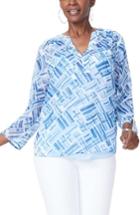 Women's Nydj Chiffon Split Neck Blouse - Blue