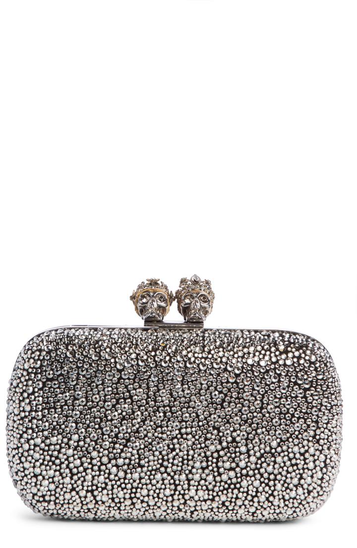 Alexander Mcqueen Crystal Embellished Queen & King Clutch - Black
