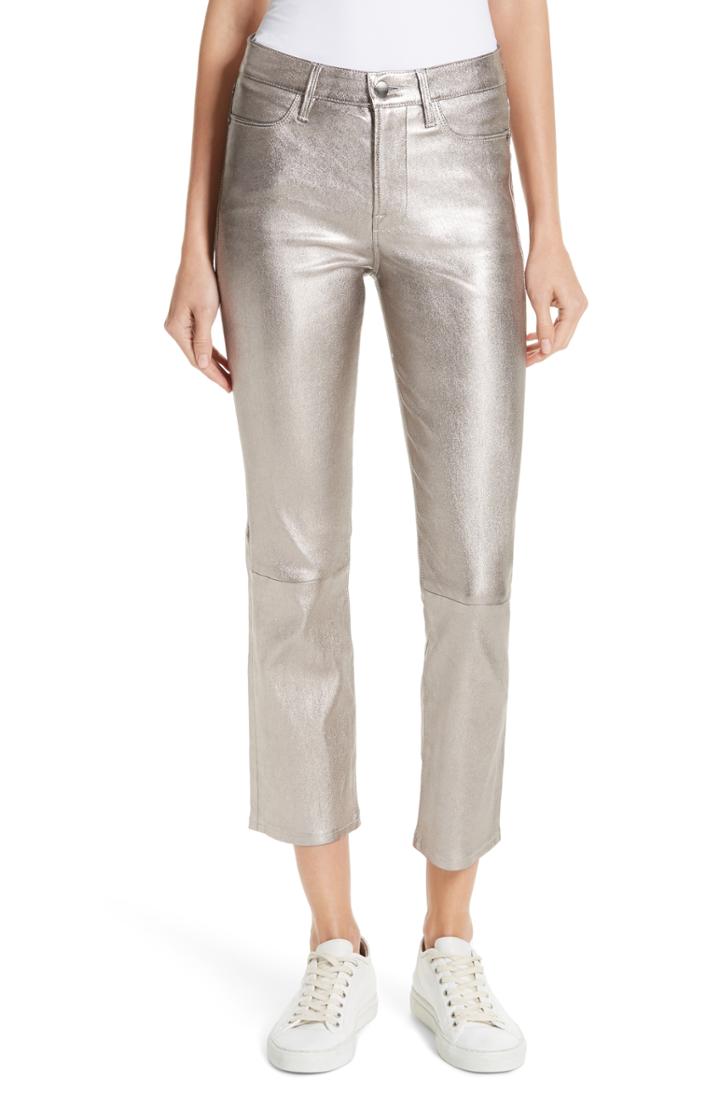 Women's Frame Straight Leg Metallic Leather Pants - Metallic