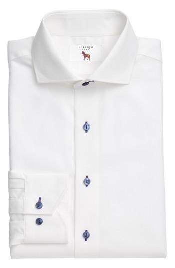 Men's Lorenzo Uomo Trim Fit Texture Stripe Dress Shirt - 32 - White