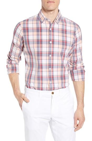 Men's Mizzen+main Brazos Slim Fit Madras Plaid Performance Sport Shirt - Pink