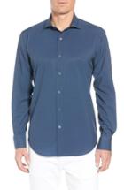 Men's Bugatchi Shaped Fit Print Performance Sport Shirt, Size - Blue