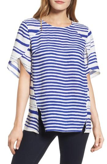 Women's Chaus Tulip Sleeve Stripe Blouse - Blue
