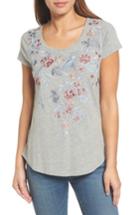 Women's Lucky Brand Floral Embroidered Tee - Grey