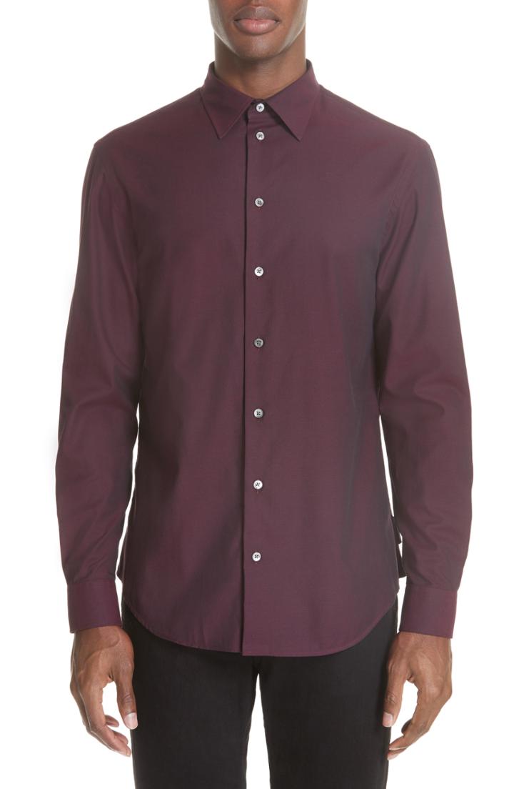 Men's Emporio Armani Solid Sport Shirt - Burgundy